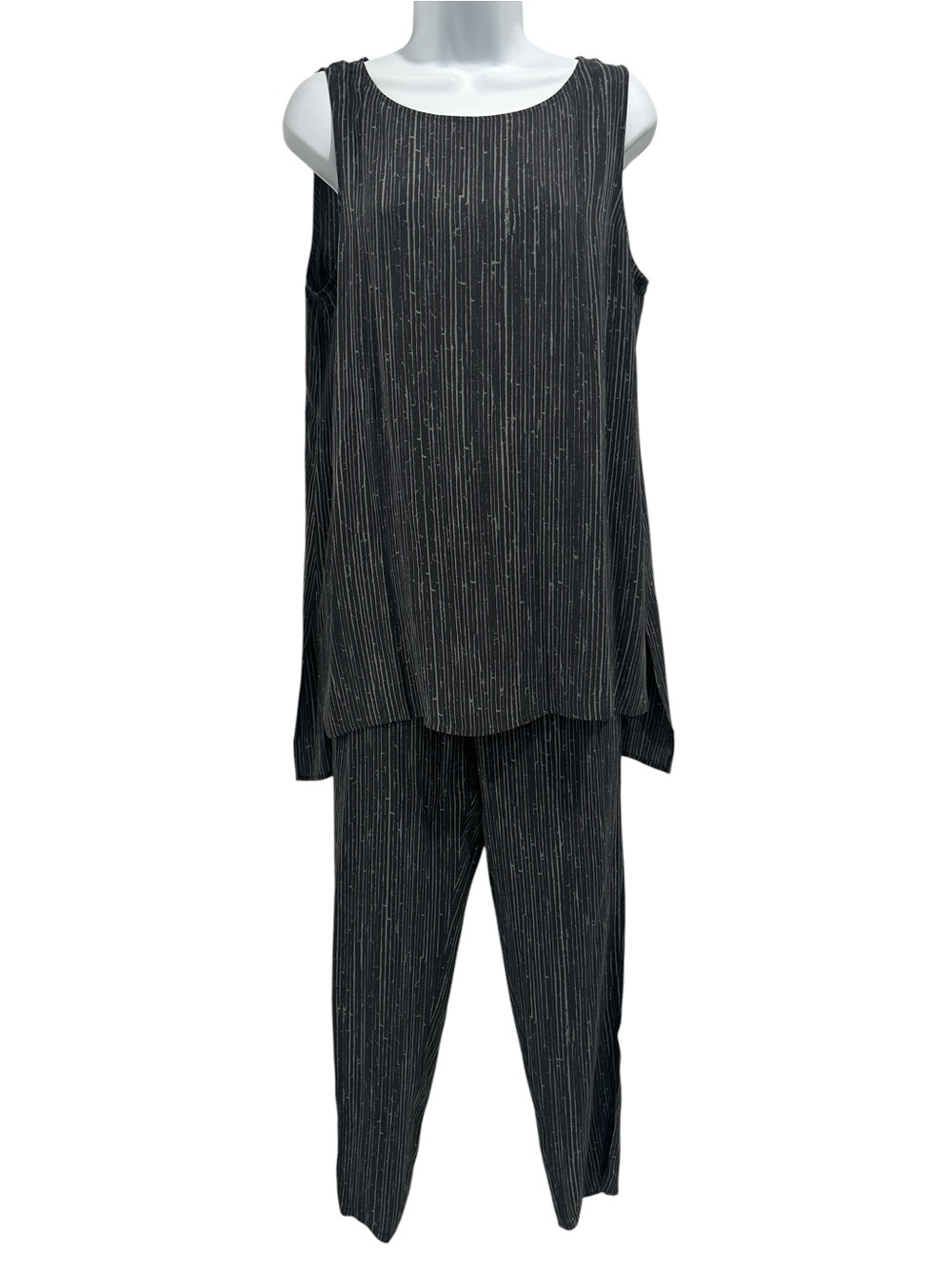 Eileen Fisher 100% Silk Lagenlook Abstract Print Sleeveless Top & Pants Set